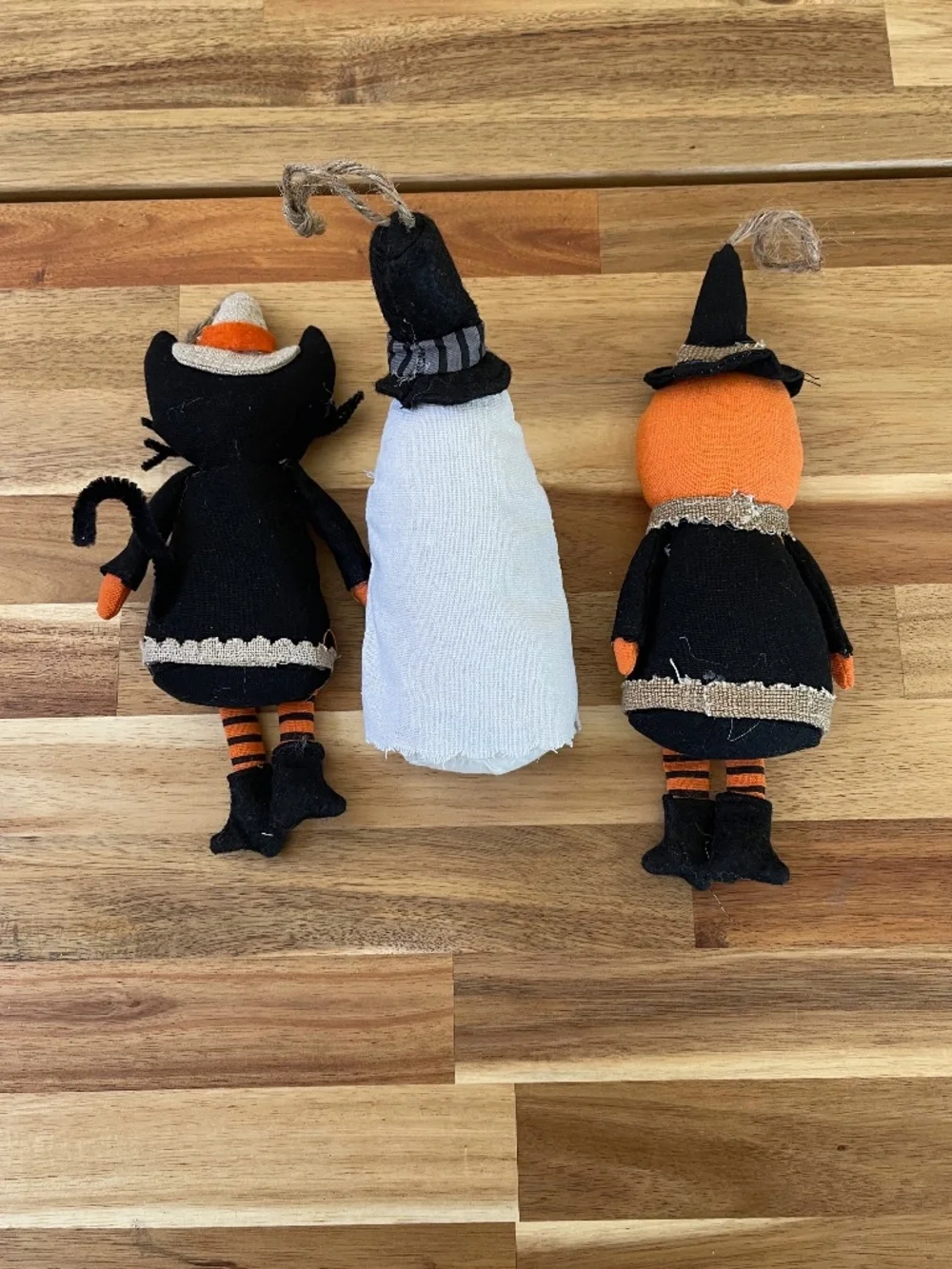 Burlap sack trio - black cat, ghost, and Jack o' Lantern - Halloween